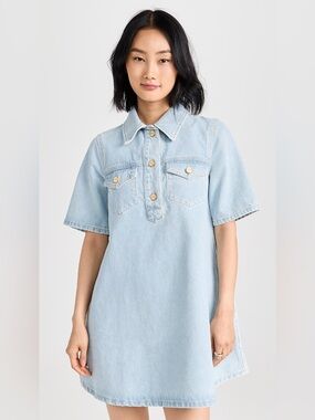 stripe cotton dress in daphne by ganni Ganni Tent Midi Dress